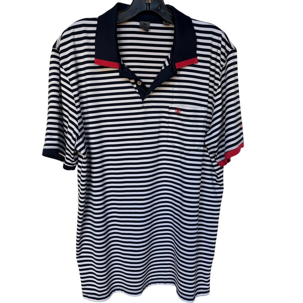 G/FORE Mens Golf Polo Shirt Red White and Blue Stripe Performance Fabric size XL